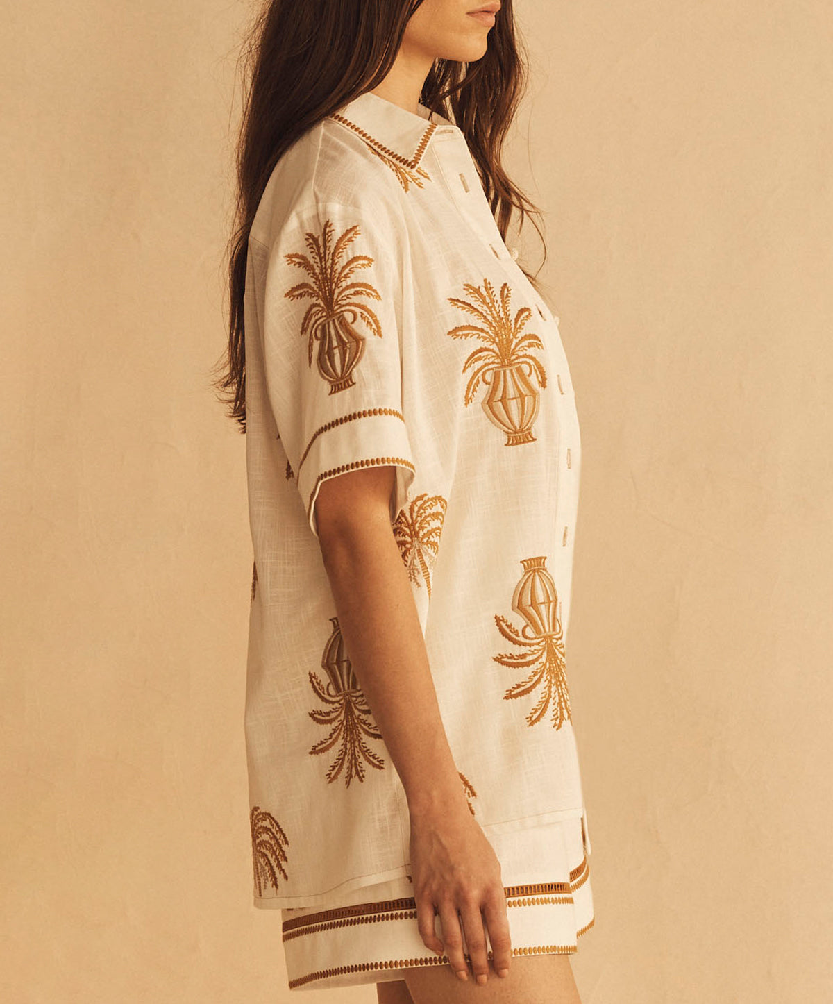 DALLA PALMA EMBROIDERED Cuffed Short Sleeve Shirt