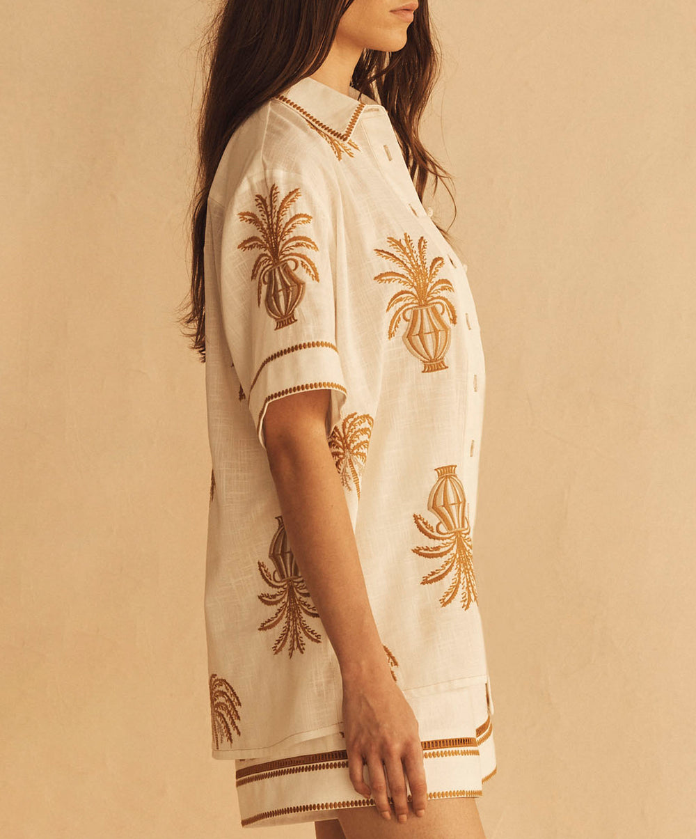 DALLA PALMA EMBROIDERED Cuffed Short Sleeve Shirt