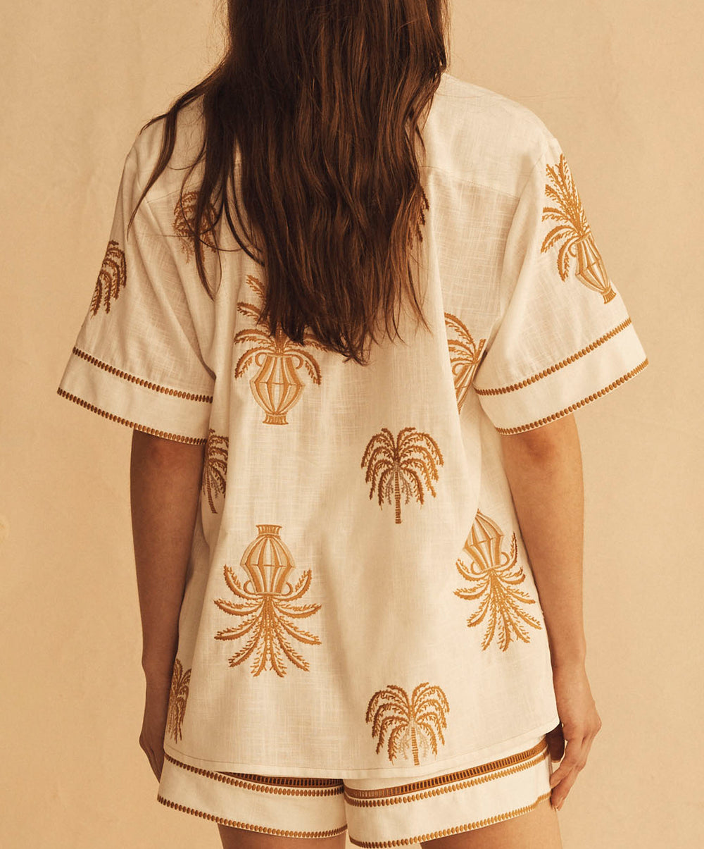 DALLA PALMA EMBROIDERED Cuffed Short Sleeve Shirt