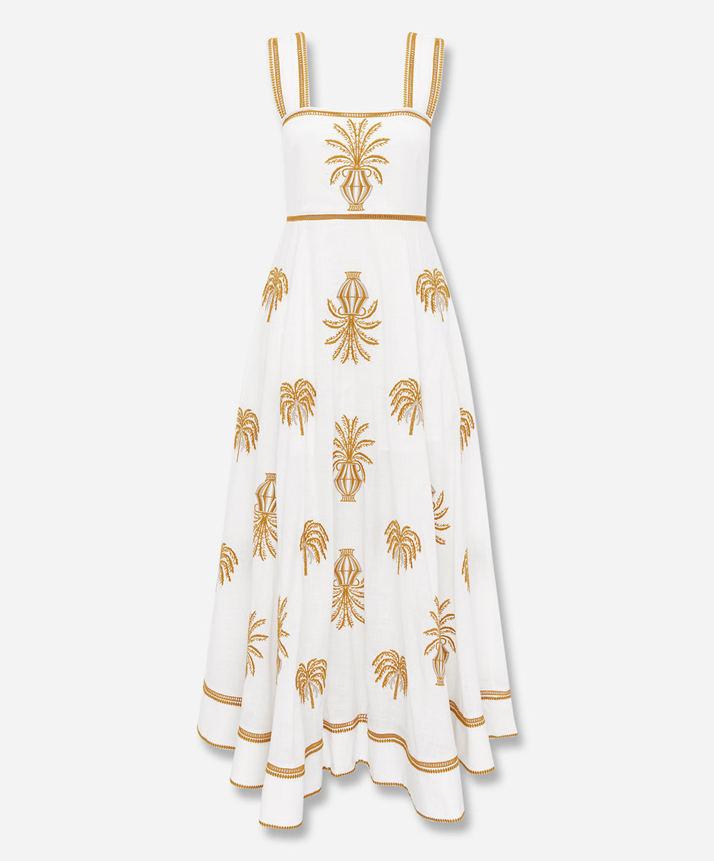 DALLA PALMA EMBROIDERED Empire Maxi Dress