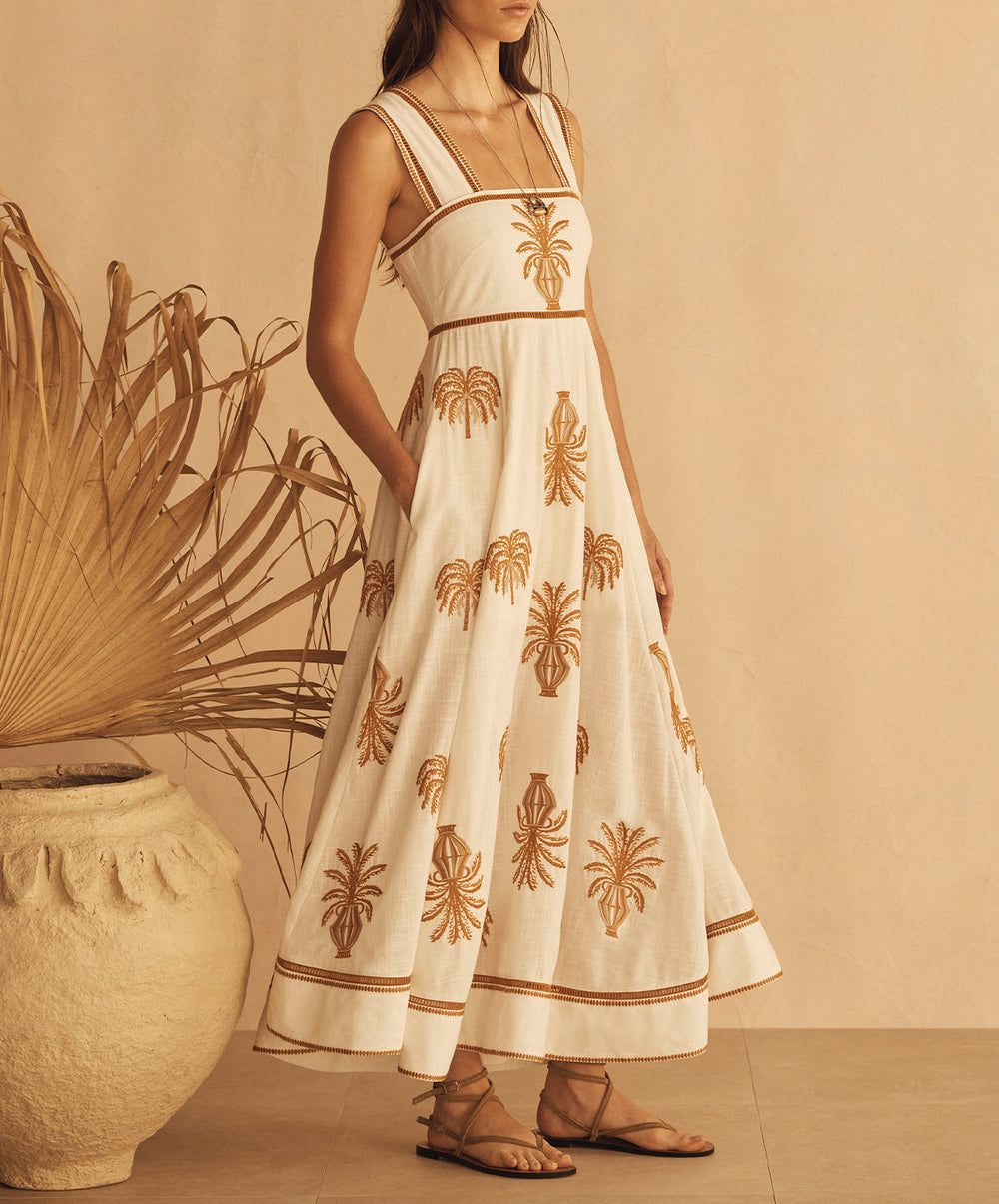 DALLA PALMA EMBROIDERED Empire Maxi Dress