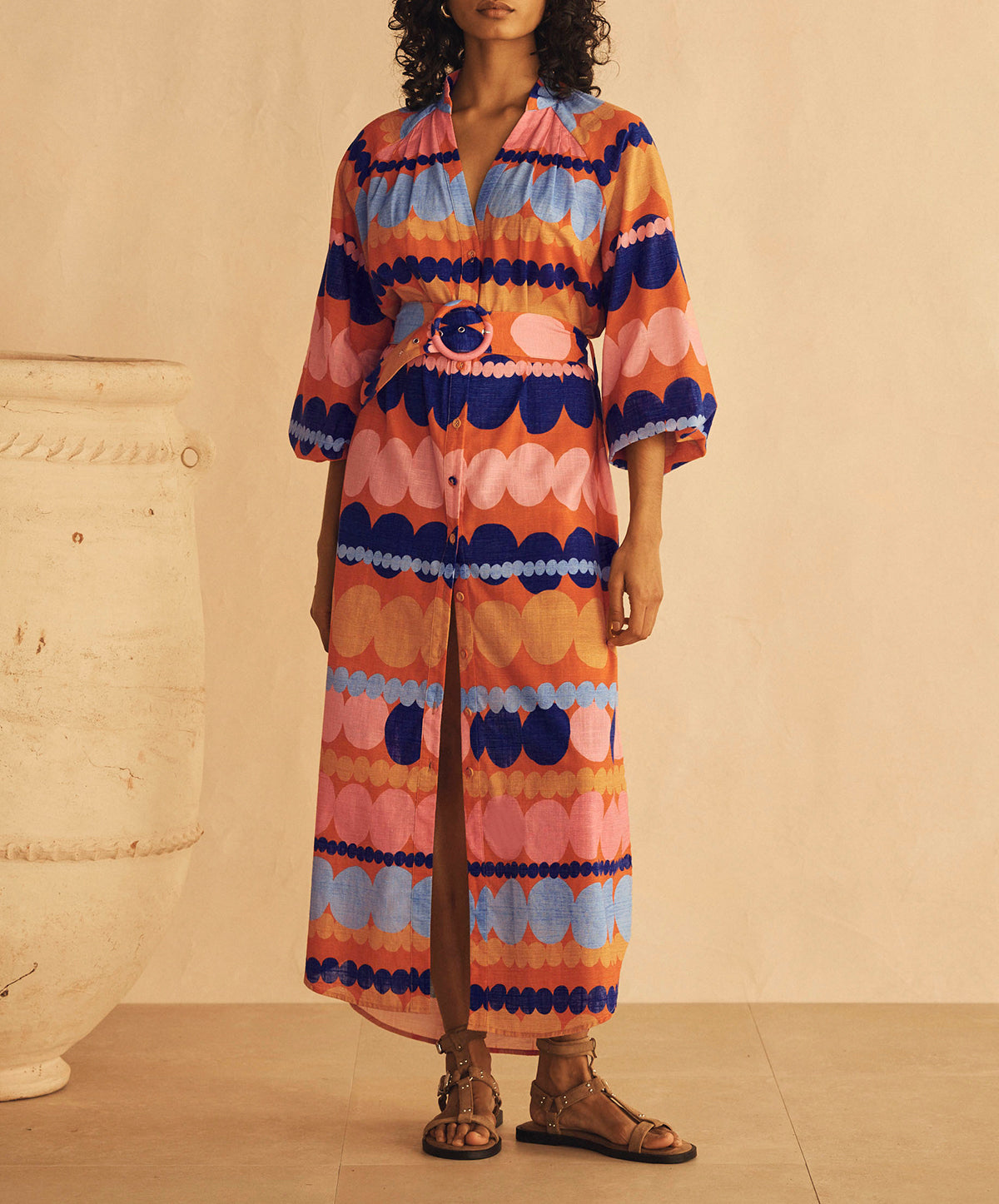 TROVAMI Belted Billow Sleeve Dress