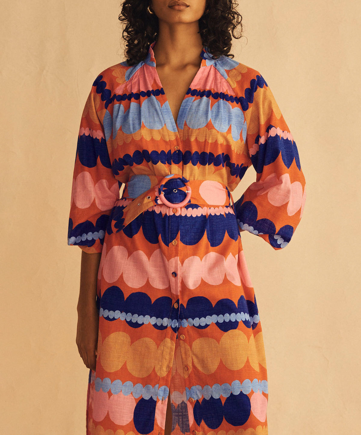 TROVAMI Belted Billow Sleeve Dress