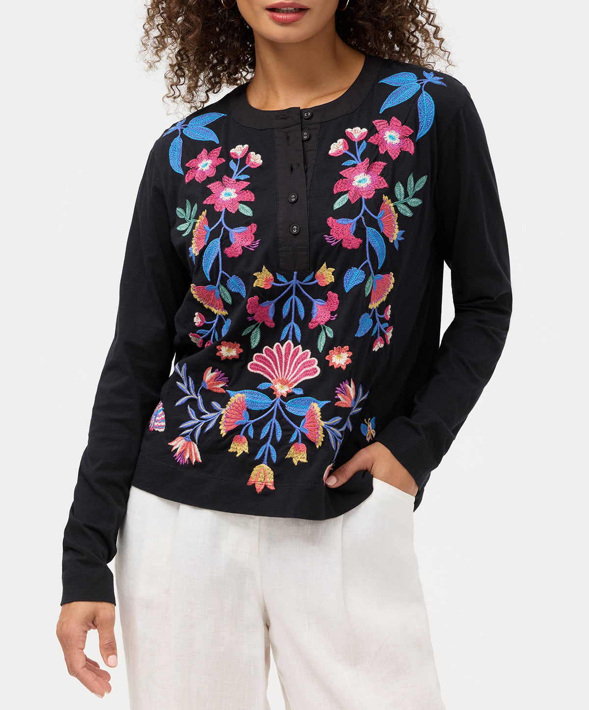 Mixed Media Henley T-Shirt