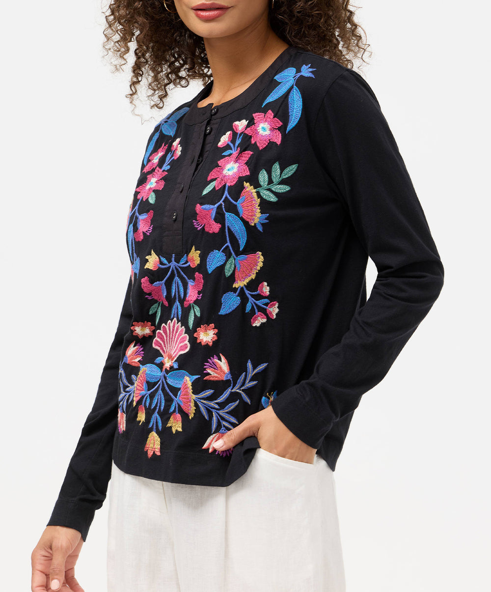 Mixed Media Henley T-Shirt