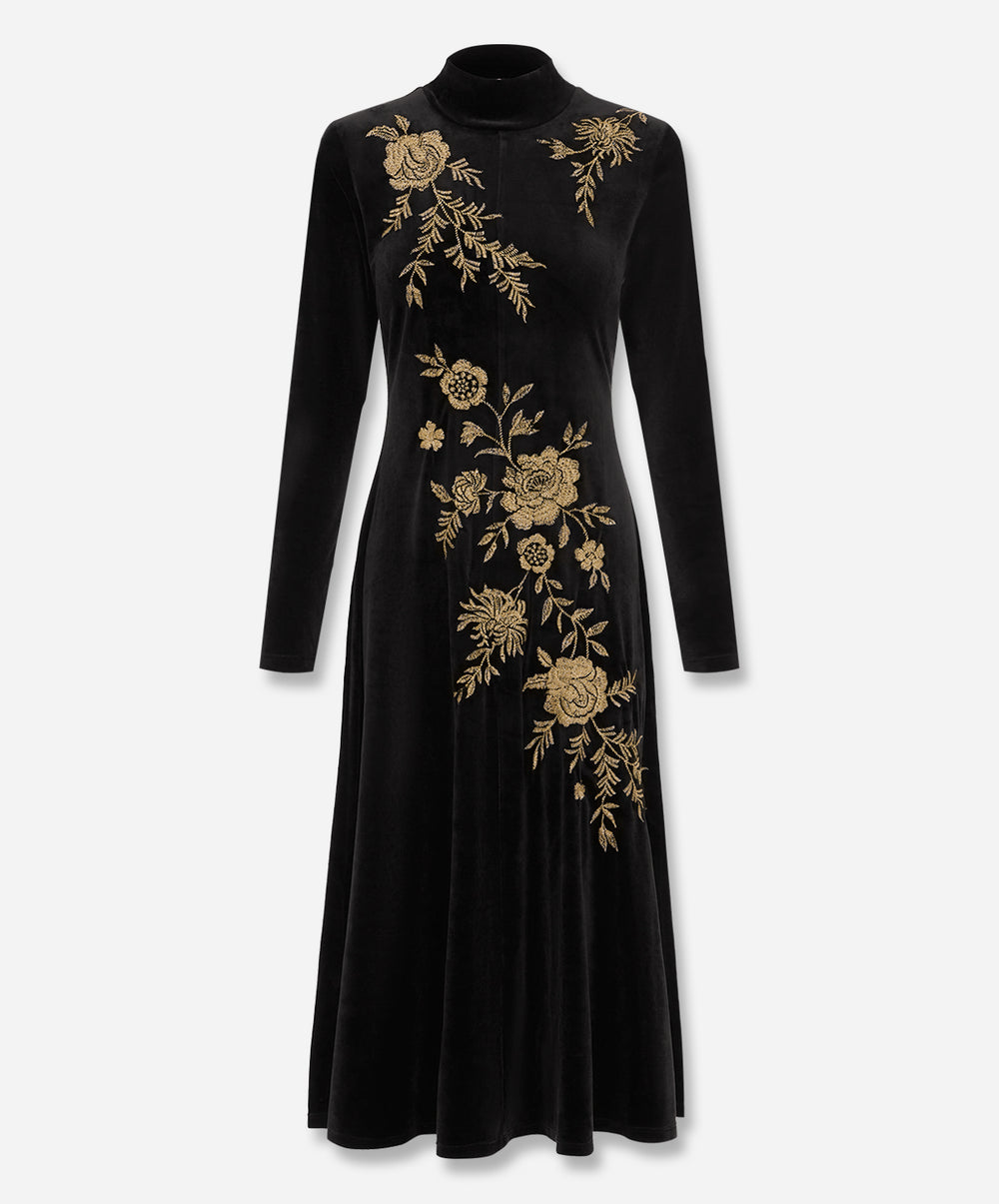 Stretch Velvet Mock Neck Dress