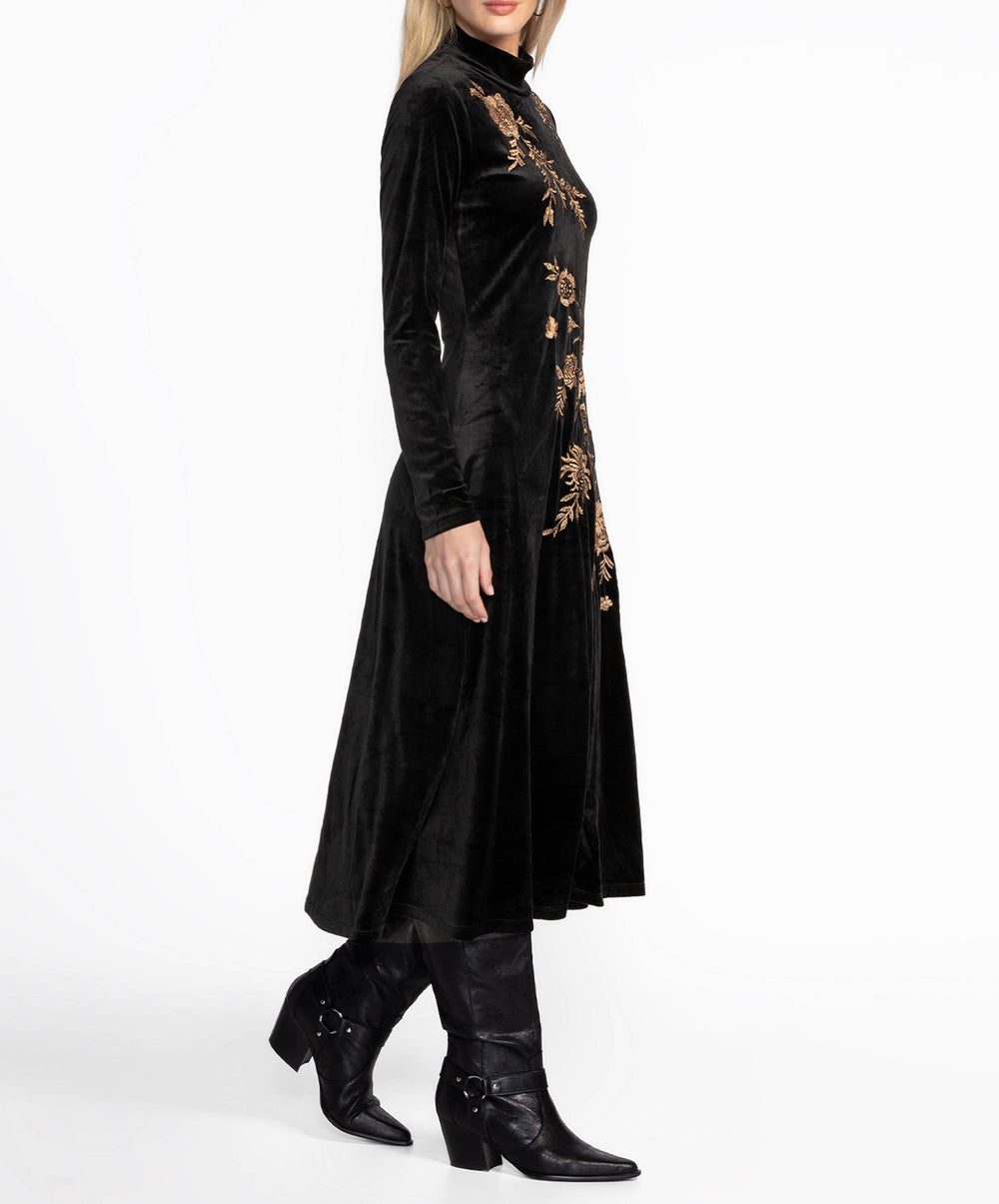 Stretch Velvet Mock Neck Dress