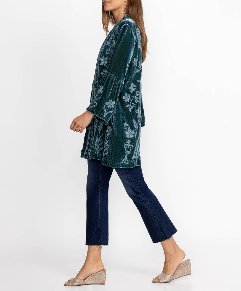 Velvet Ruffle Sleeve Kimono