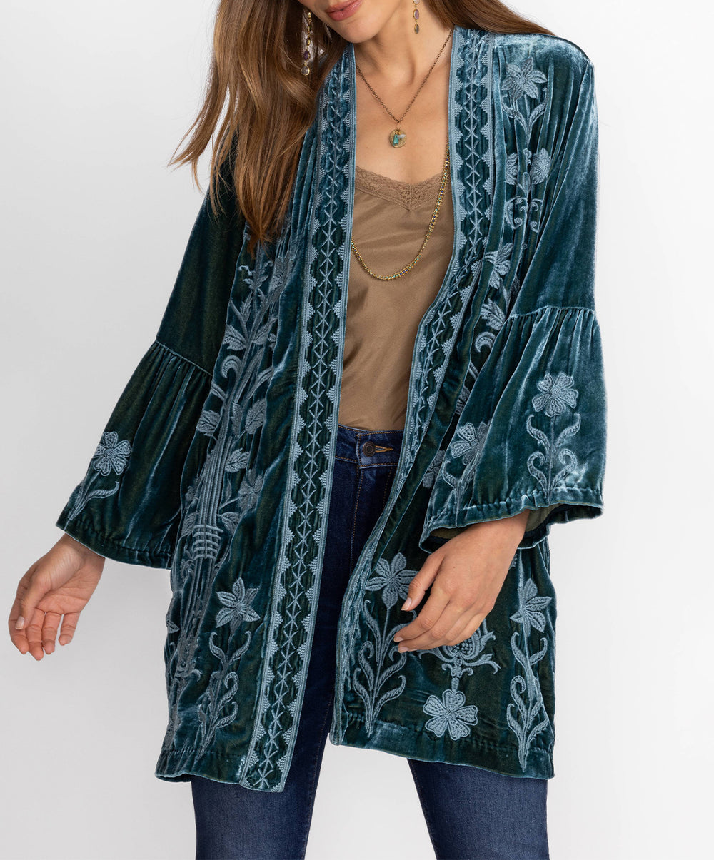 Velvet Ruffle Sleeve Kimono