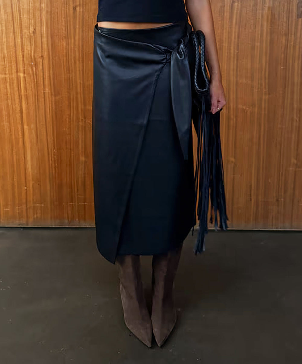 never fully dressed leather wrap skirt Never Fully Dressed Black Vegan Leather Fringe Jaspre Skirt Le Muse