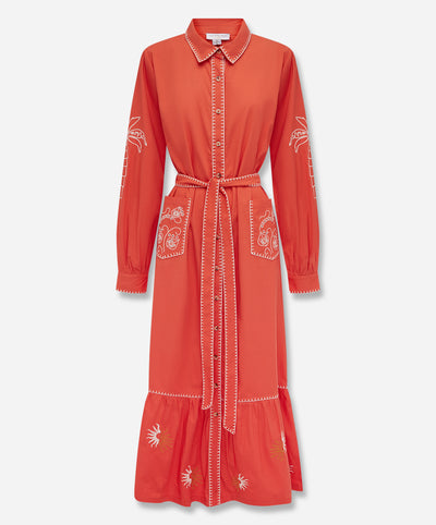 Red And Cream Pollenca Shirt Dress