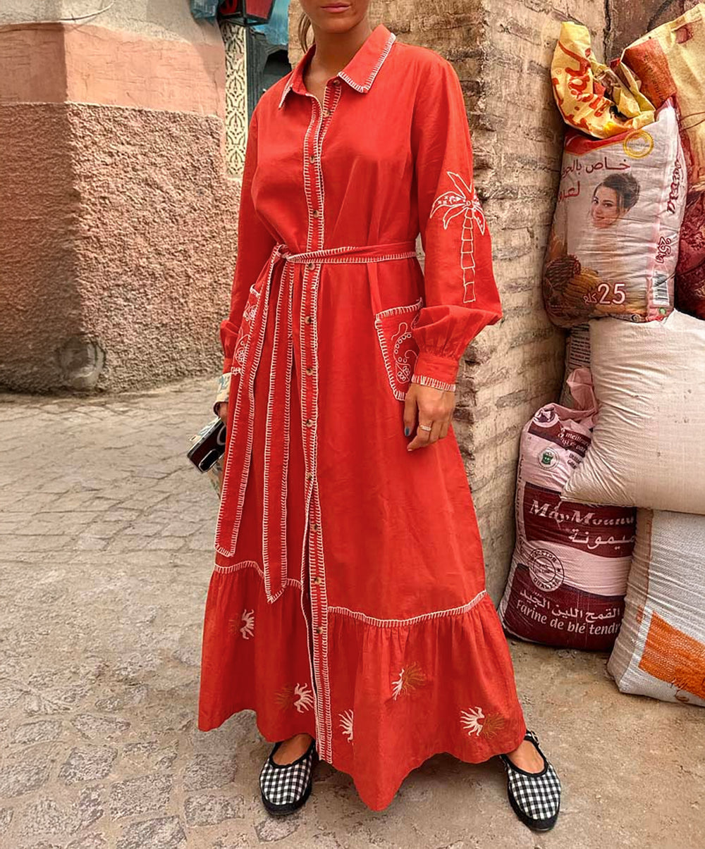 Red And Cream Pollenca Shirt Dress
