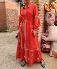 Load image into Gallery viewer, Red And Cream Pollenca Shirt Dress