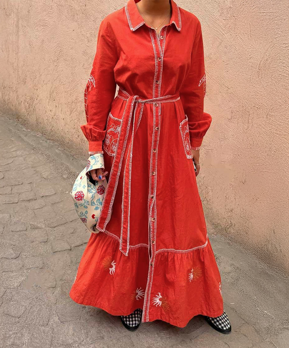Red And Cream Pollenca Shirt Dress