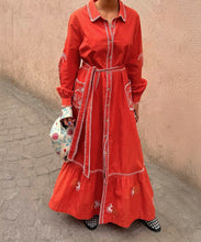 Load image into Gallery viewer, Red And Cream Pollenca Shirt Dress