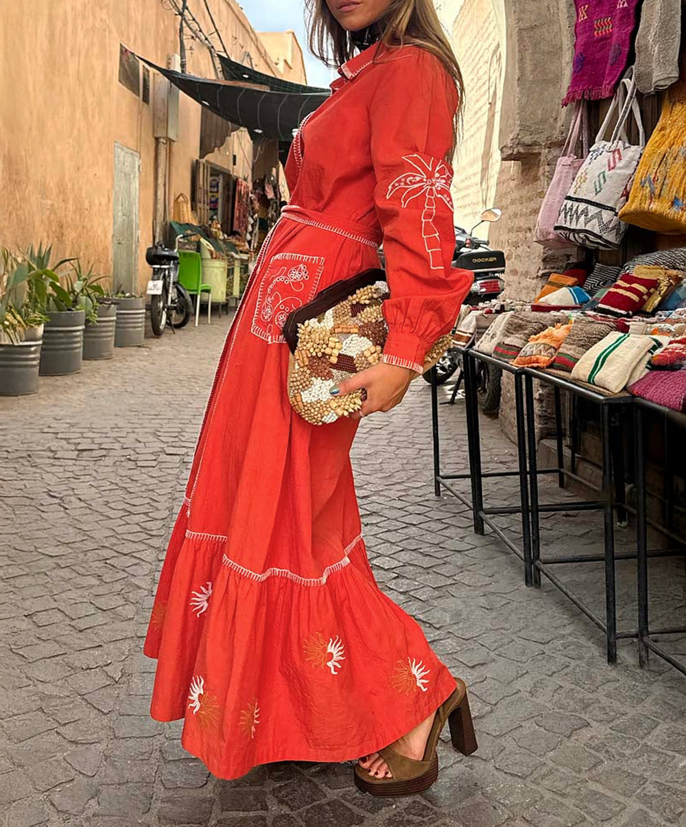 Red And Cream Pollenca Shirt Dress