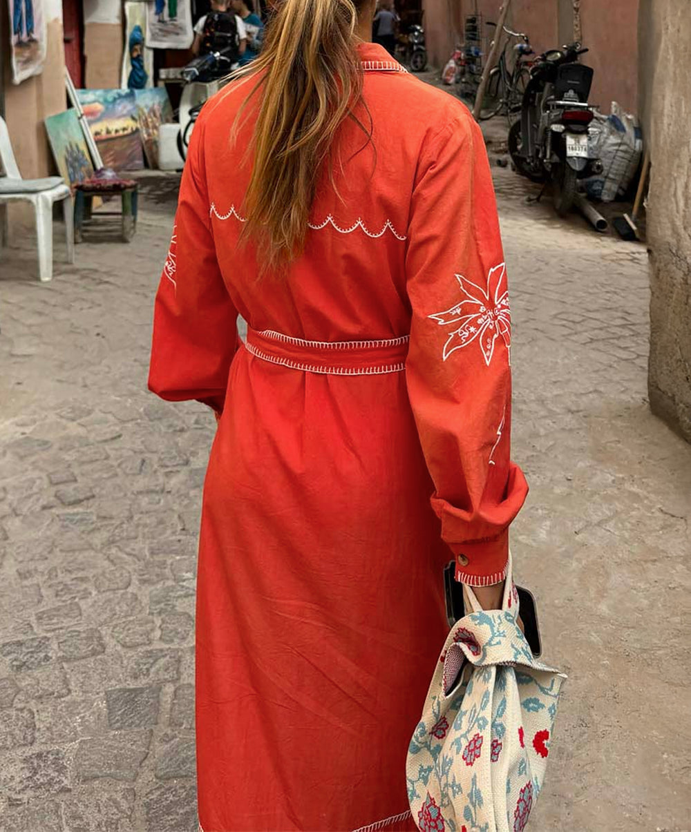 Red And Cream Pollenca Shirt Dress