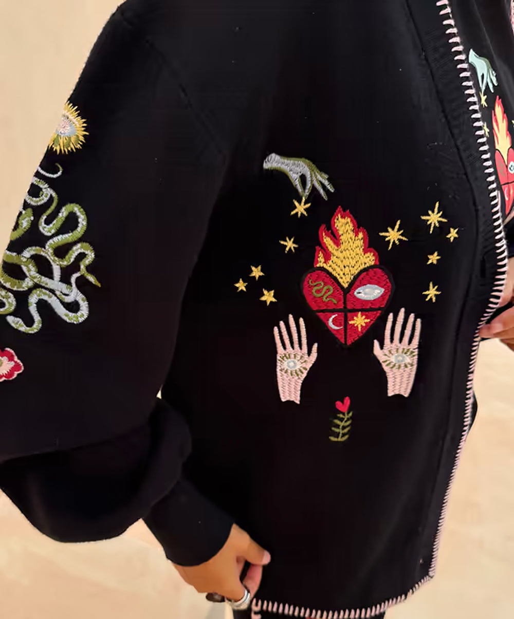 Black Night Garden Knit Cardigan