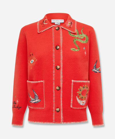 Red Mystical Cardigan with Collar