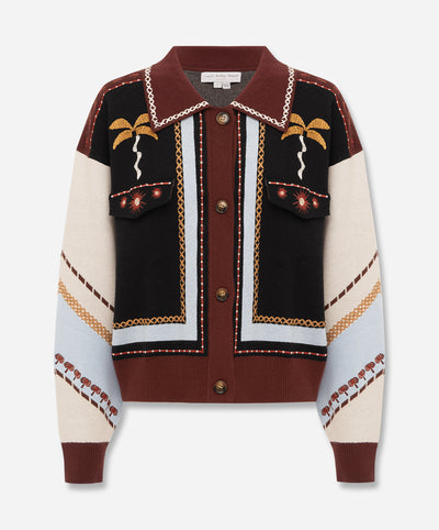 Geometric Knit Cardigan with Embroidery Detail