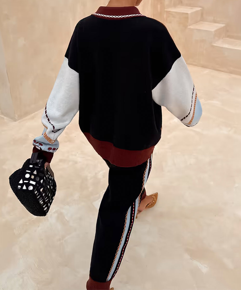 Geometric Knit Cardigan with Embroidery Detail