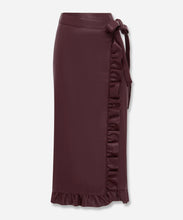 Load image into Gallery viewer, Wine Vegan Leather Ruffle Jaspre Skirt