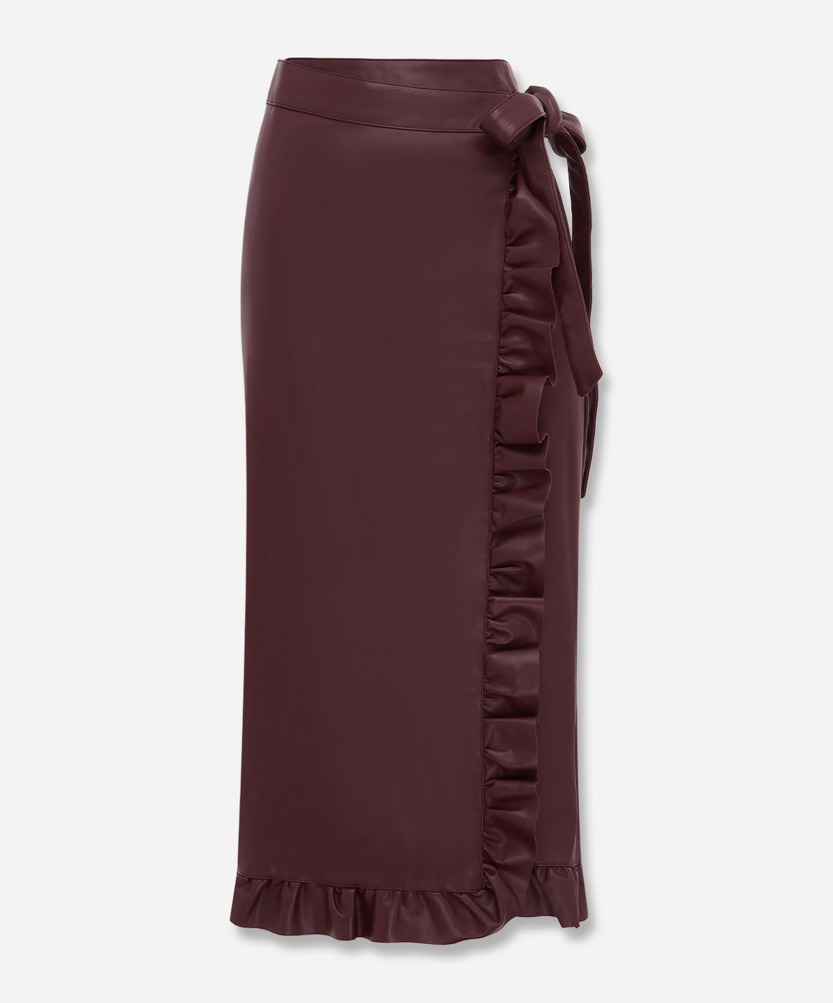 Wine Vegan Leather Ruffle Jaspre Skirt