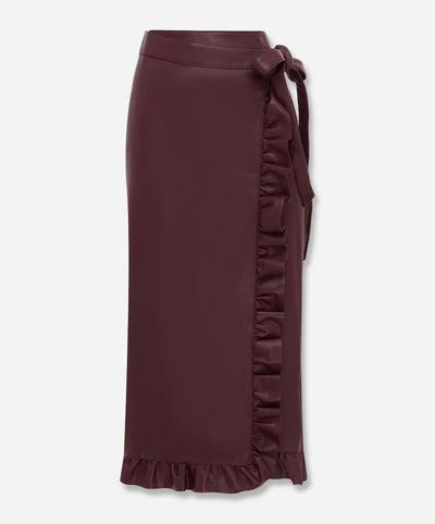 Wine Vegan Leather Ruffle Jaspre Skirt
