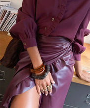 Load image into Gallery viewer, Wine Vegan Leather Ruffle Jaspre Skirt