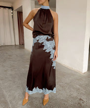 Load image into Gallery viewer, Chocolate Blue Lace Top