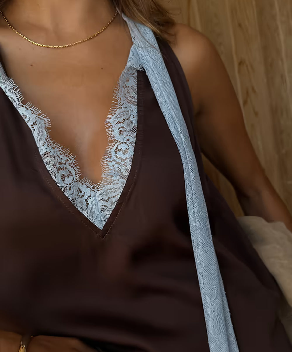 Chocolate Blue Lace Top