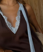 Load image into Gallery viewer, Chocolate Blue Lace Top