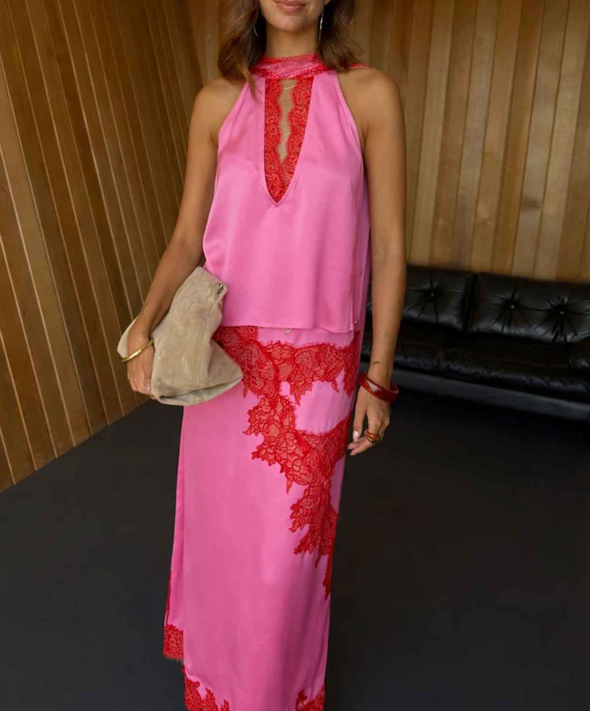 Pink Red Lace Top