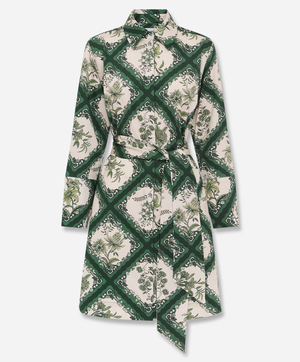 dahlia shirt dress SILK PRINT SHIRT DRESS: DAHLIA: BEIGE