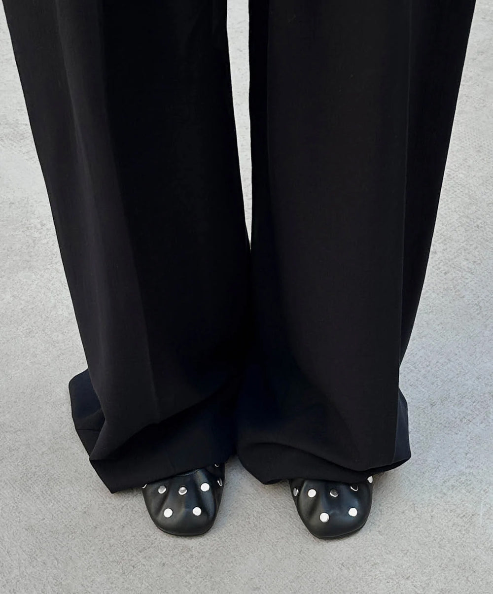 Rosalind All Studs Black Leather Ballet Flats