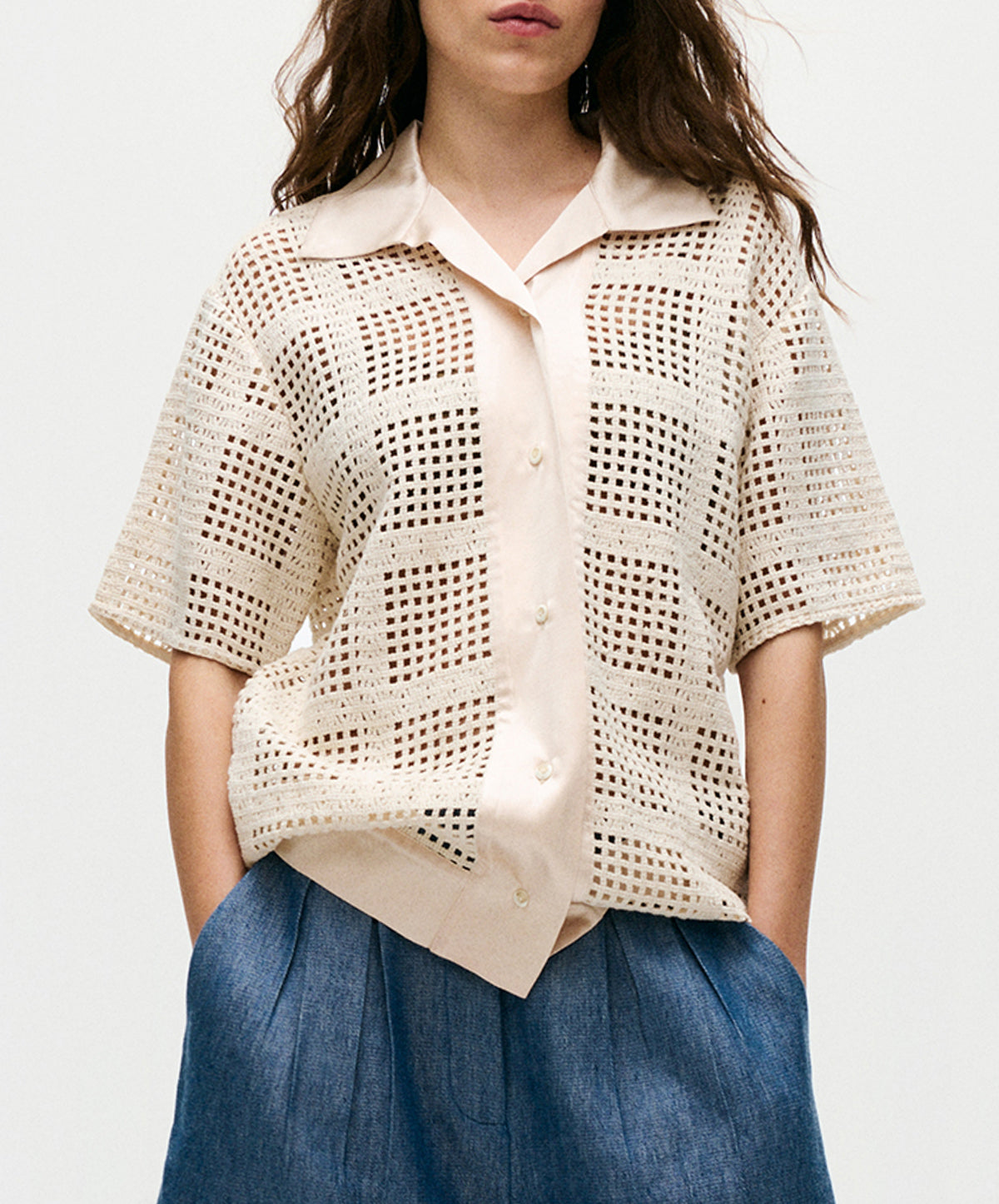 Cotton Grid Grandpa Shirt