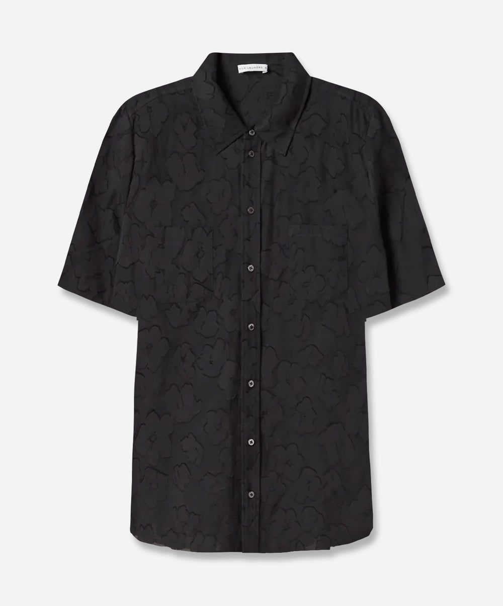 Black silk short sleeve shirt sale