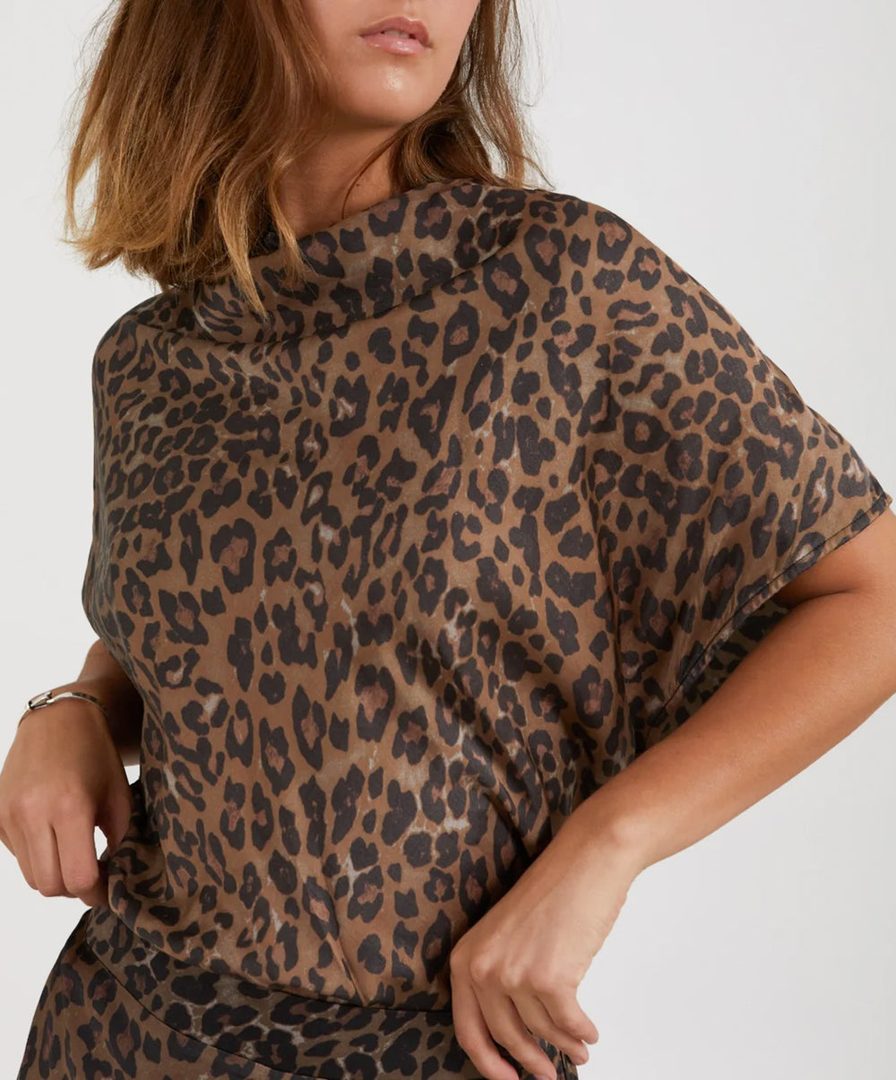 Top With Draped Neck In Leo Print